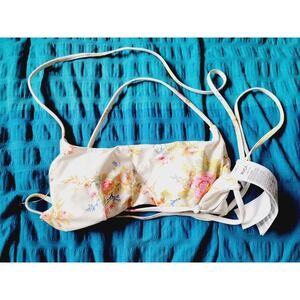 RVCA XS String Bikini Tie Back Bikini Top Shelf Bra Style W/Strap Tan Floral NEW